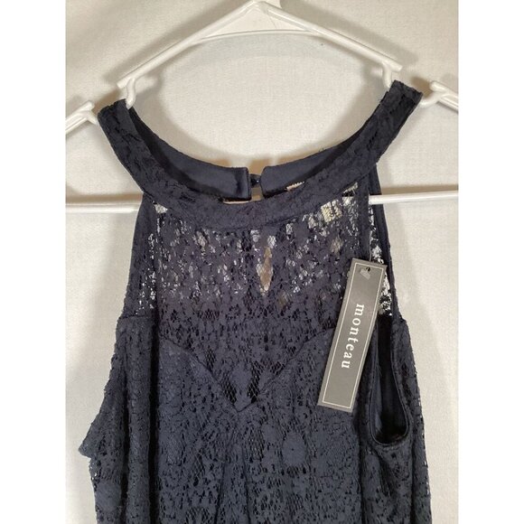 MONTEAU LOS ANGELES Small Blue Lace Halter Short Dress Lining Summer Classic - Picture 2 of 8